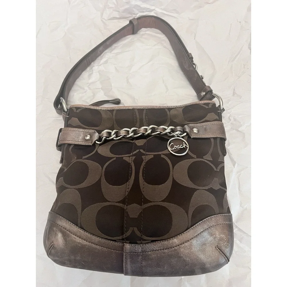 CAOCH F19730 Sign Optic Chain Crossbody Shoulder Bag Metallic Copper Brown Y2K